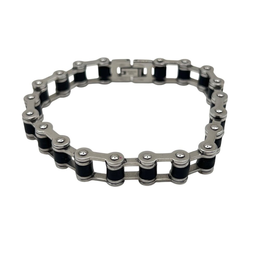 Colibri Stainless Steel Bracelet Black Silver Tone Biker Chain Link Mens 7.75